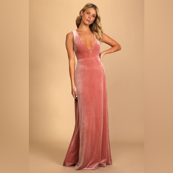 Lulu’s Stunning Luxury Dusty Rose Velvet Sleeveless Maxi Dress, size medium - Picture 1 of 12